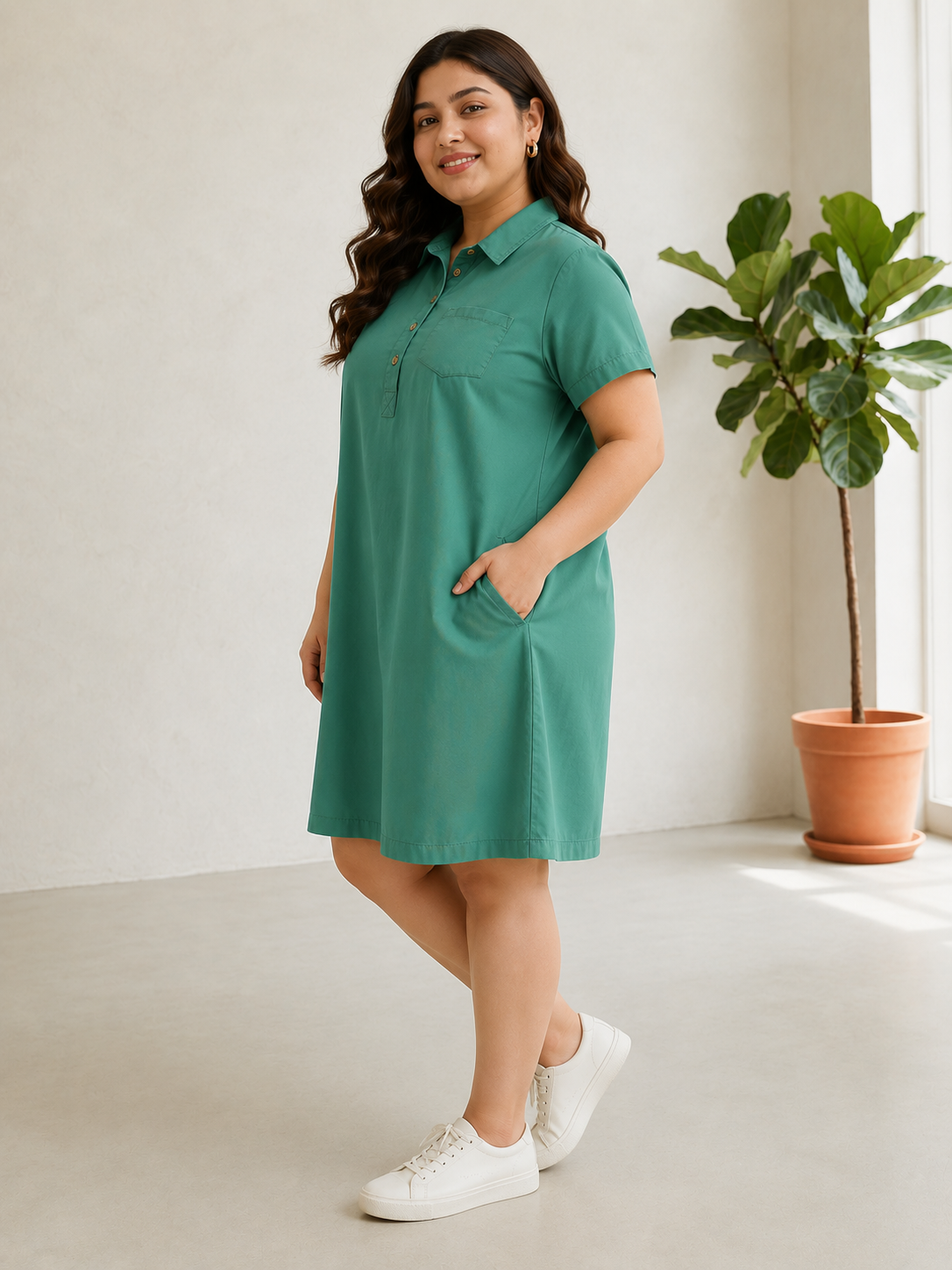 Plus Size Green Cotton Dress