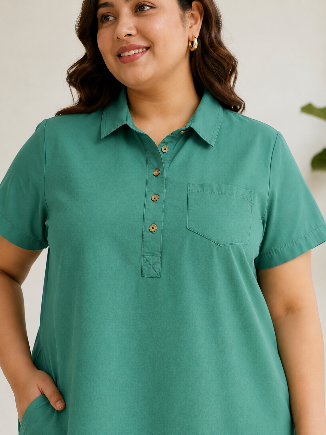 Plus Size Green Cotton Dress
