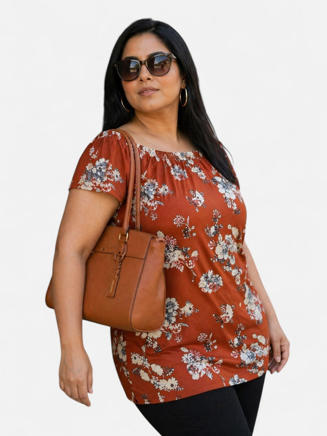Plus Size Brown Floral Printed Tunic