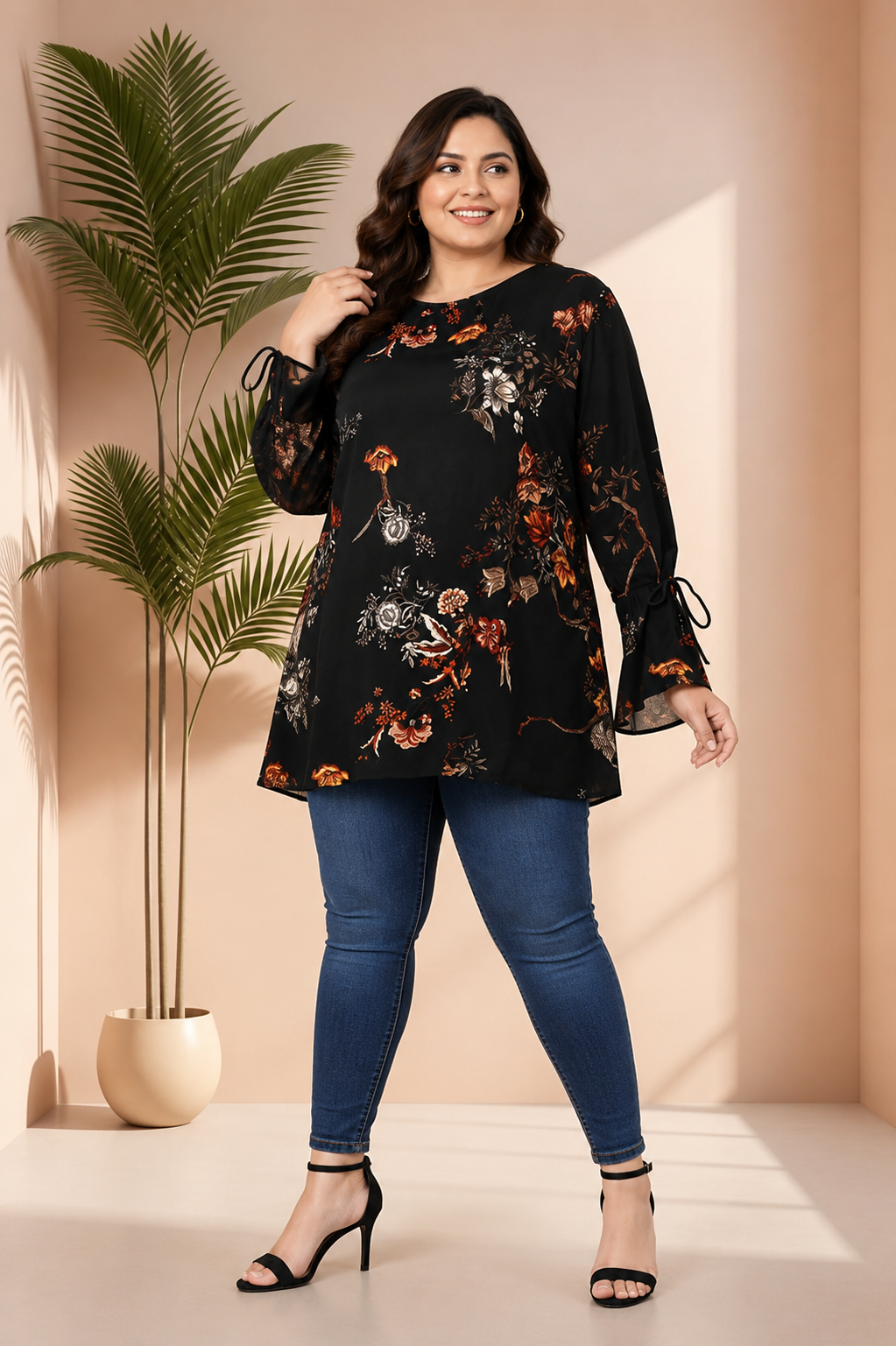 Plus Size Multicolor Floral Print Viscose Top