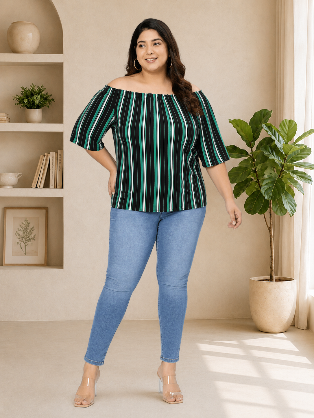 Plus Size Multicolor Stripe Printed Top