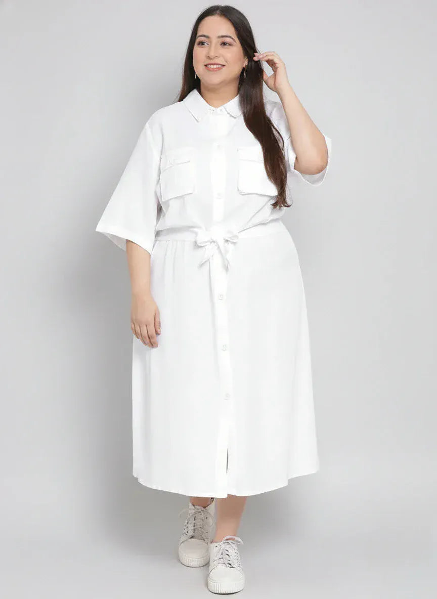 Plus Size White Cotton Dress
