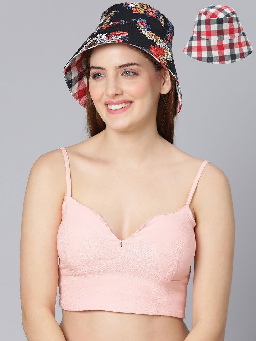 Radiant Waves: Pink Tie-Dye Plus Size Dress & Black Floral Reversible Bucket Hat Set - oxolloxo