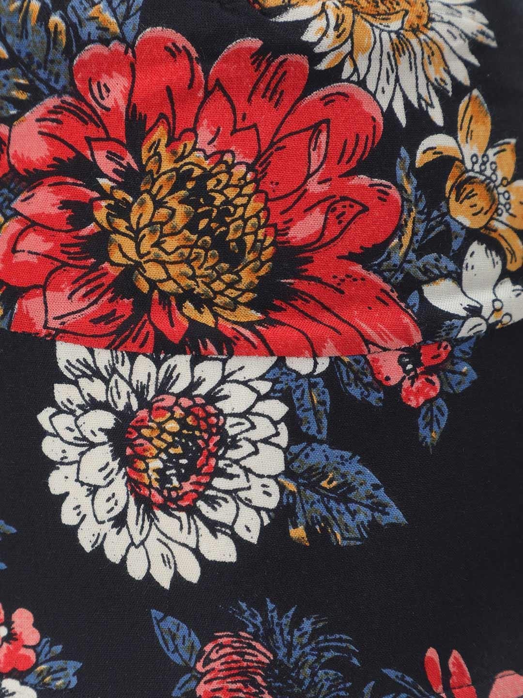 Black Floral Print Reversible Checked Women Bucket Hat Today - oxolloxo