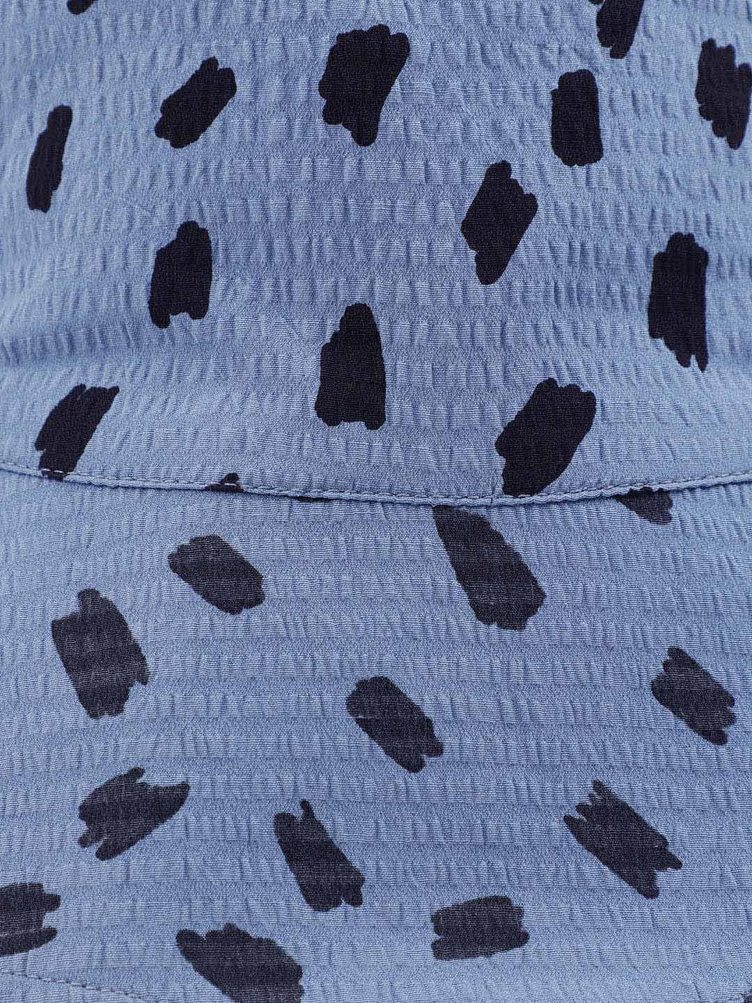 Playful Elegance: White Embroidered Loopy Top & Blue Animal Print Bucket Hat Set   oxolloxo