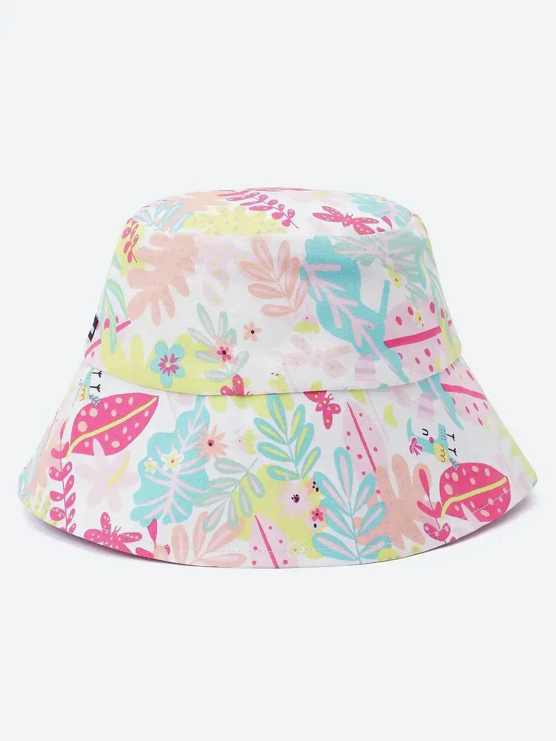 Graceful Bloom: White Satin Ruffle Dress & Floral Reversible Bucket Hat Set   oxolloxo