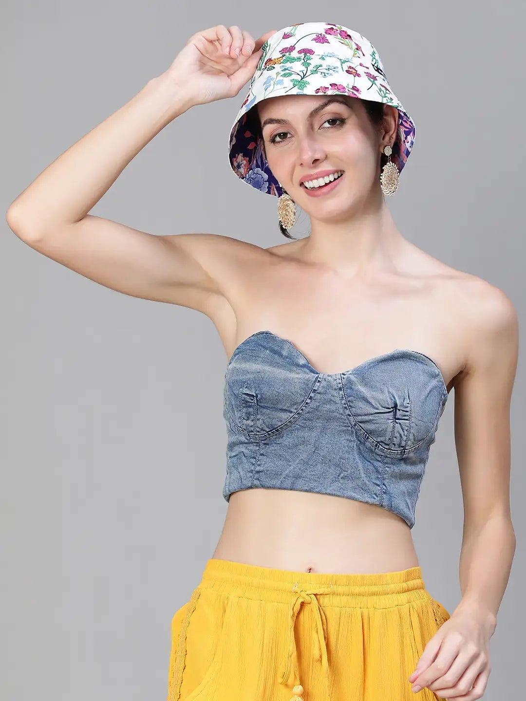 Floral Flair: Off Shoulder Ruffle Top & Reversible Bucket Hat Set   oxolloxo