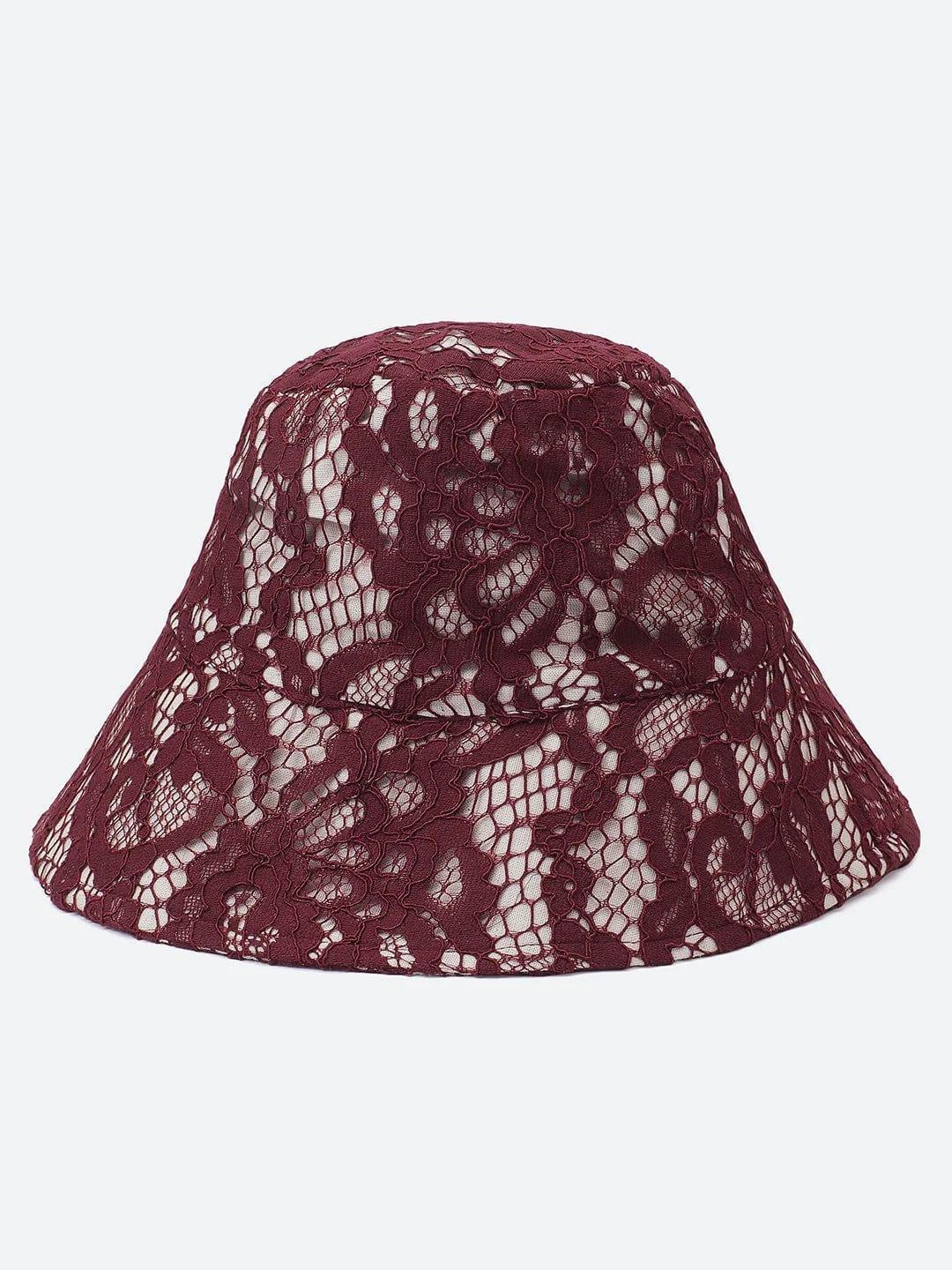 Elegant Bloom: Black Floral Dress & Burgundy Lace Bucket Hat Set - oxolloxo