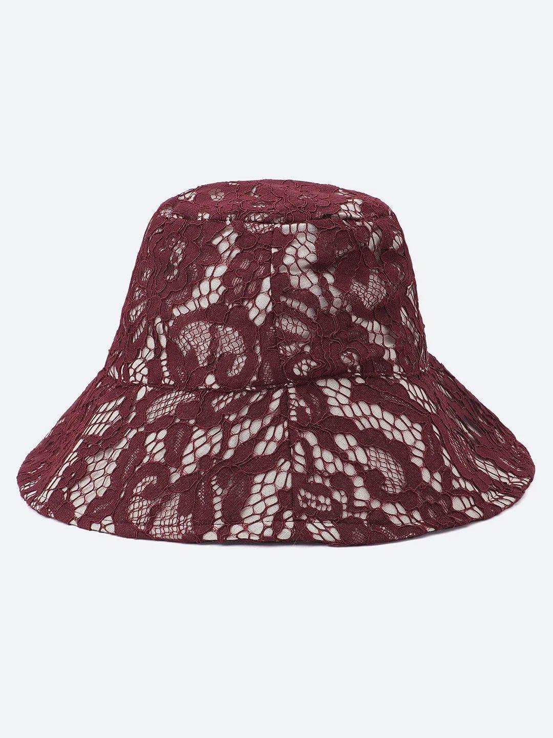 Elegant Bloom: Black Floral Dress & Burgundy Lace Bucket Hat Set   oxolloxo