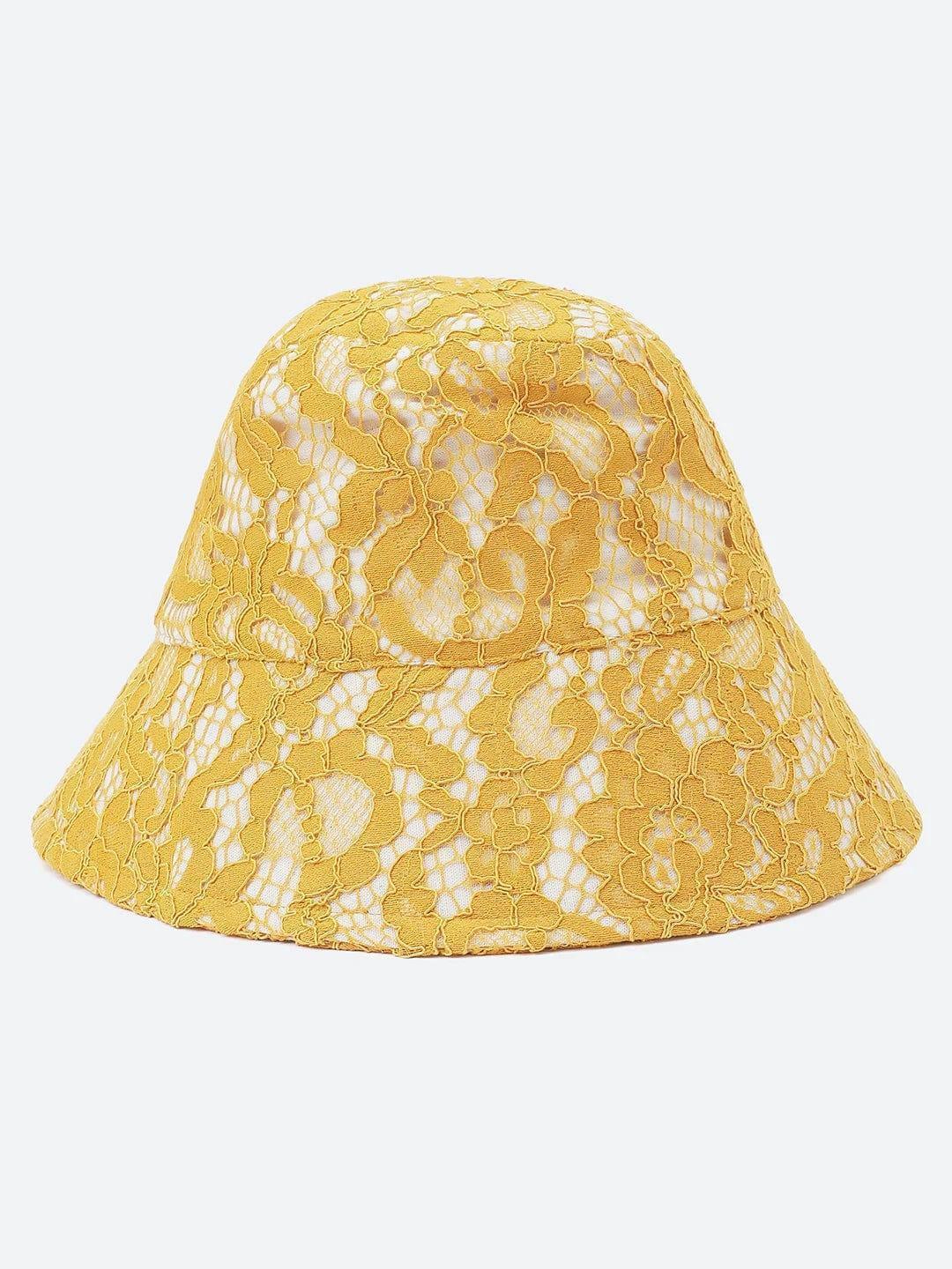 Sunlit Blossom: Multicolor Floral Dress & Yellow Lace Bucket Hat Set - oxolloxo