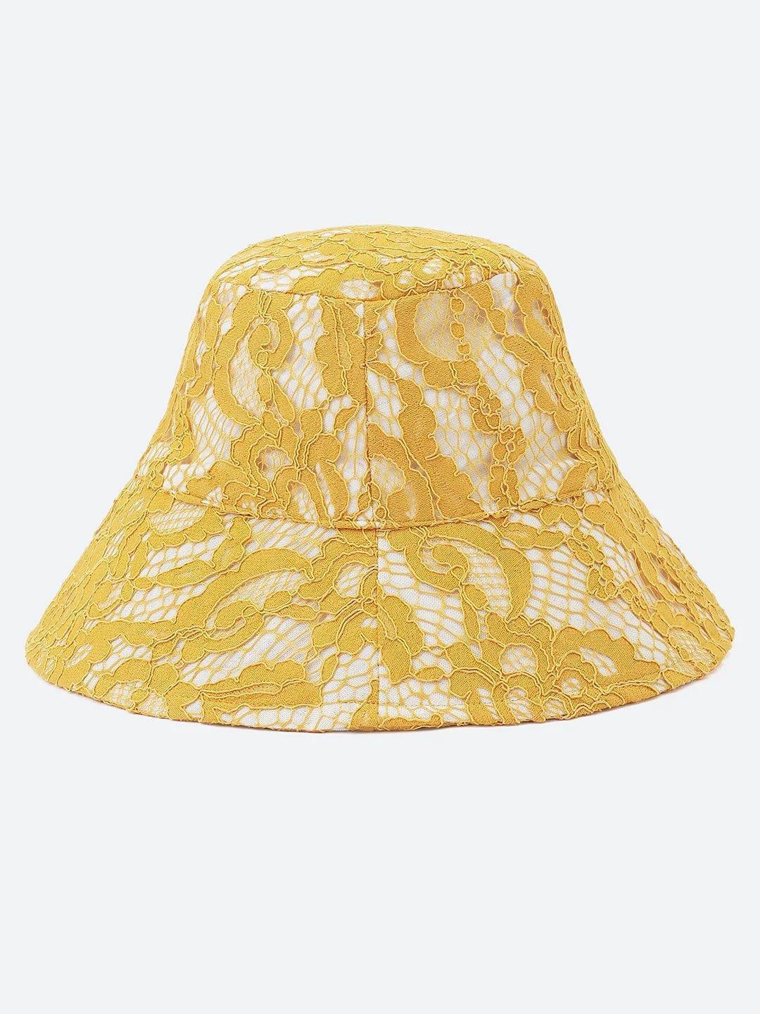Sunlit Blossom: Multicolor Floral Dress & Yellow Lace Bucket Hat Set   oxolloxo