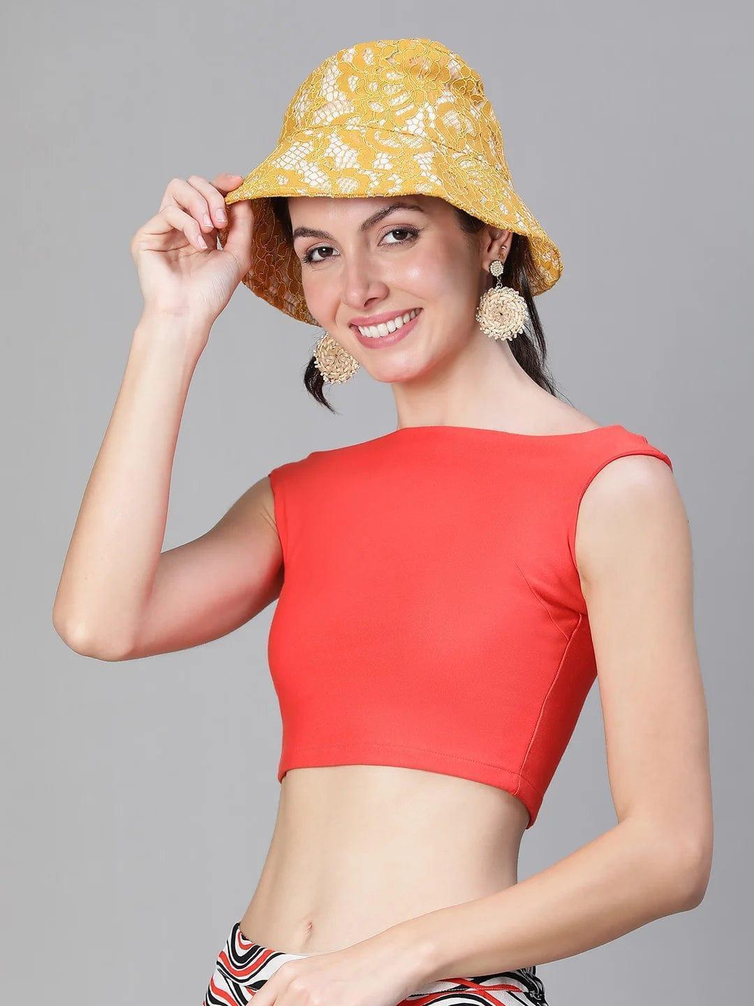Sunlit Blossom: Multicolor Floral Dress & Yellow Lace Bucket Hat Set   oxolloxo