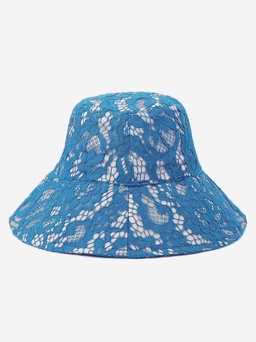 Roamed Blue Lace Fabric Women Bucket Hat For Summer   oxolloxo