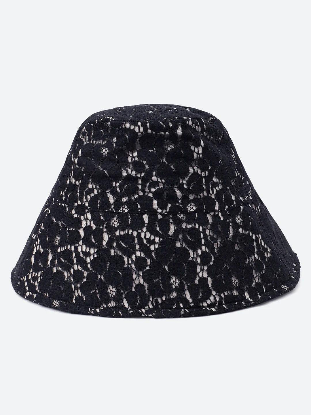 Elegant Contrast: Black Curvy Dress & Blue Lace Bucket Hat Set - oxolloxo