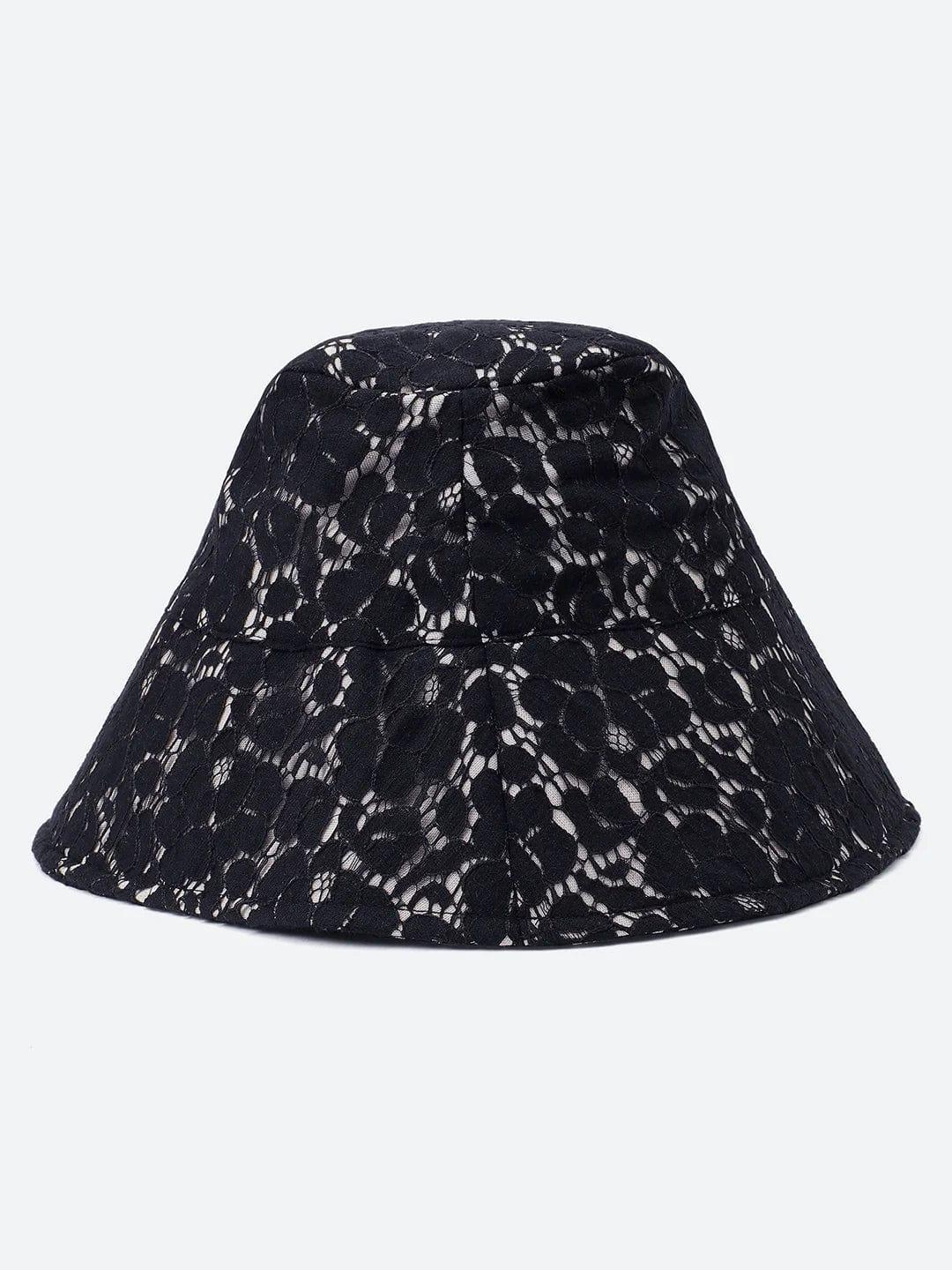 Elegant Contrast: Black Curvy Dress & Blue Lace Bucket Hat Set   oxolloxo