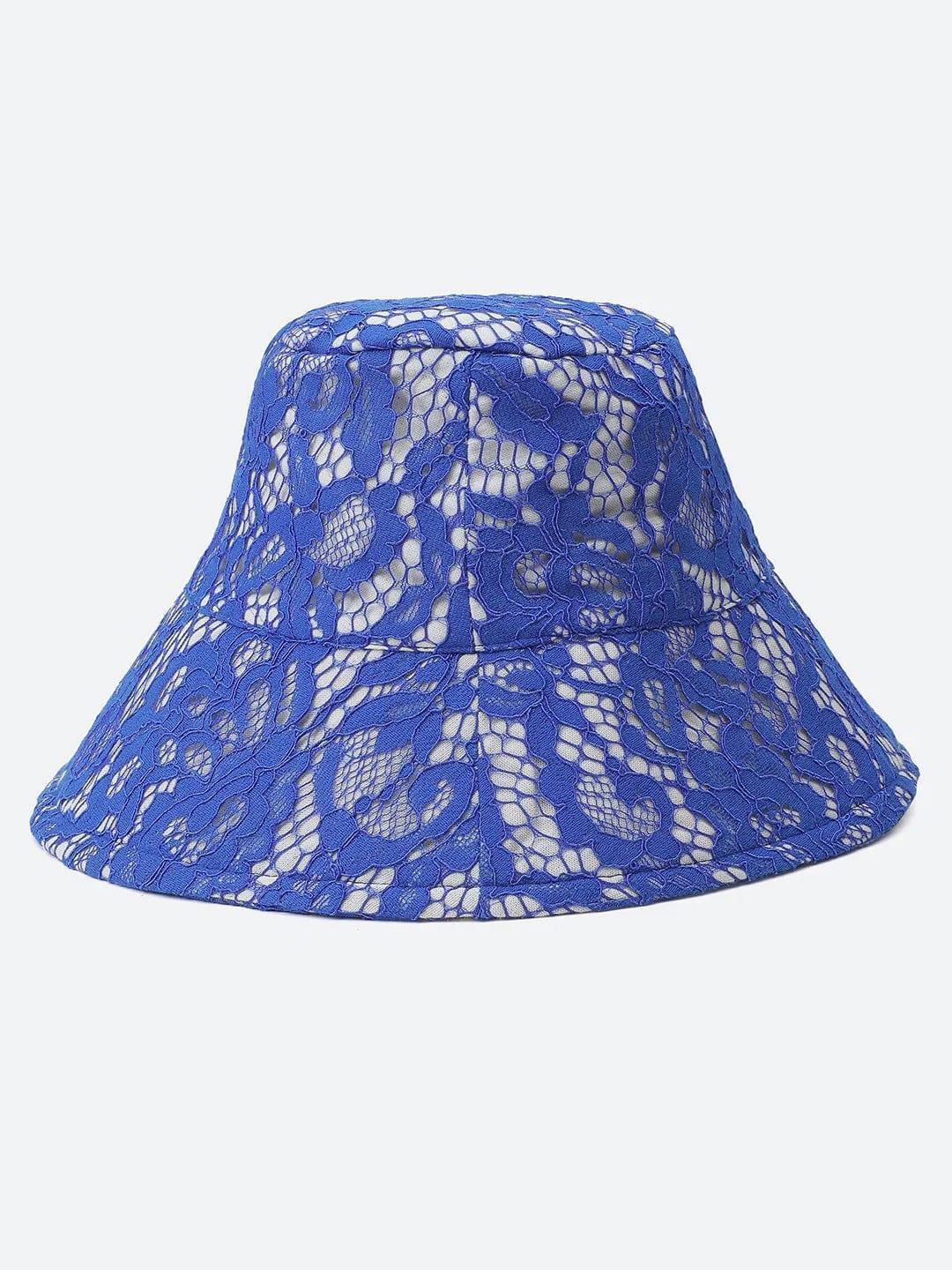 Grand Blue Lace Fabric Women Bucket Hat For Women   oxolloxo