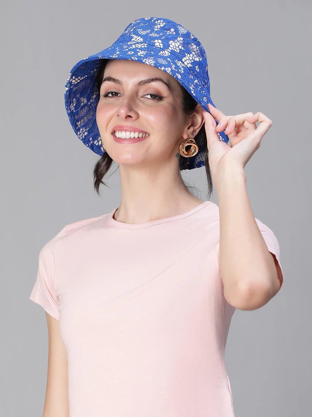 Grand Blue Lace Fabric Women Bucket Hat For Women   oxolloxo