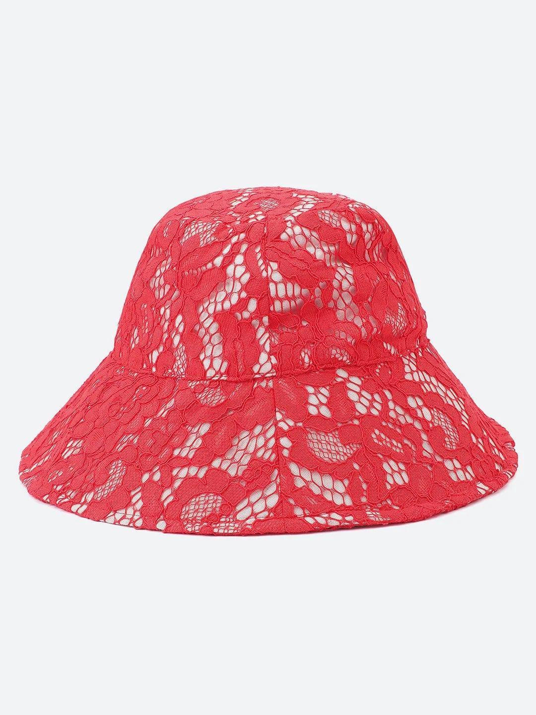Maple Red Lace Fabric Women Bucket Hat For Style   oxolloxo