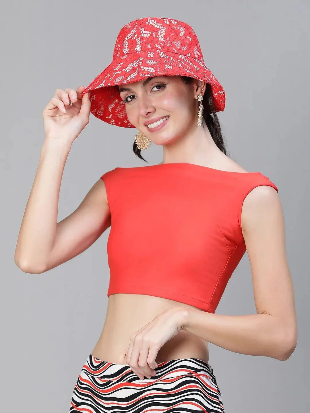 Maple Red Lace Fabric Women Bucket Hat For Style   oxolloxo