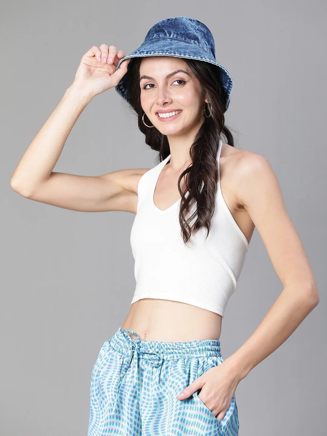 Trendy Blue Solid Women Cotton Bucket Hat For Summer   oxolloxo