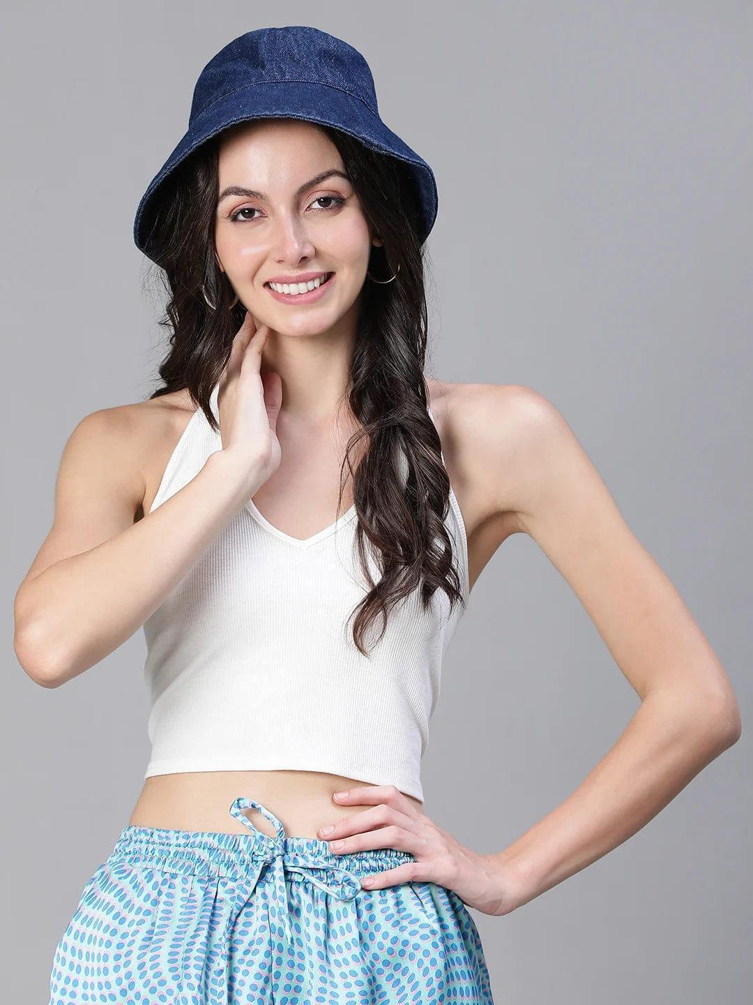 Daring Dark Blue Solid Women Cotton Bucket Hat Today   oxolloxo