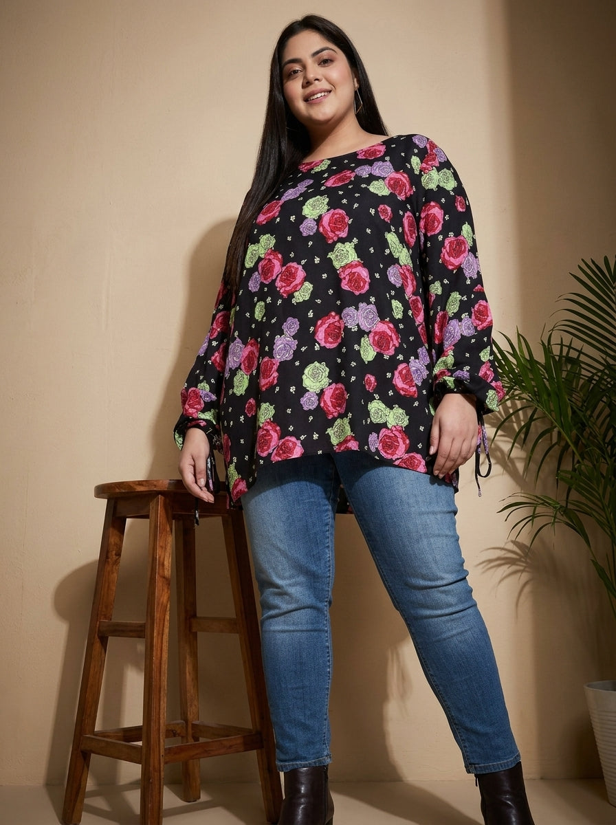 Plus Size Multicolor Roses Top