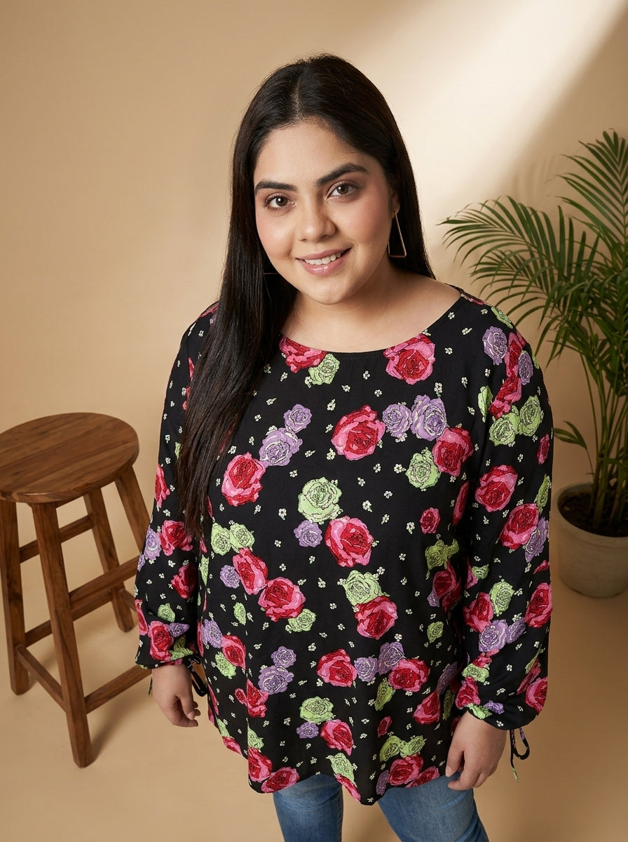 Plus Size Multicolor Roses Top