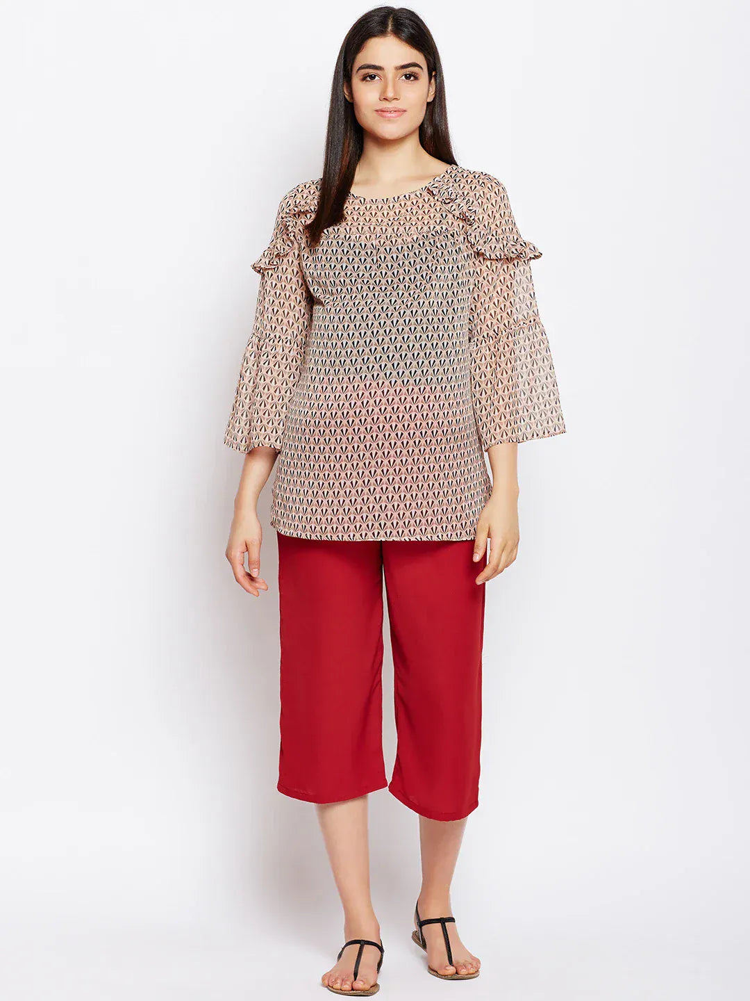 Women Beige Floral Printed Maternity Top