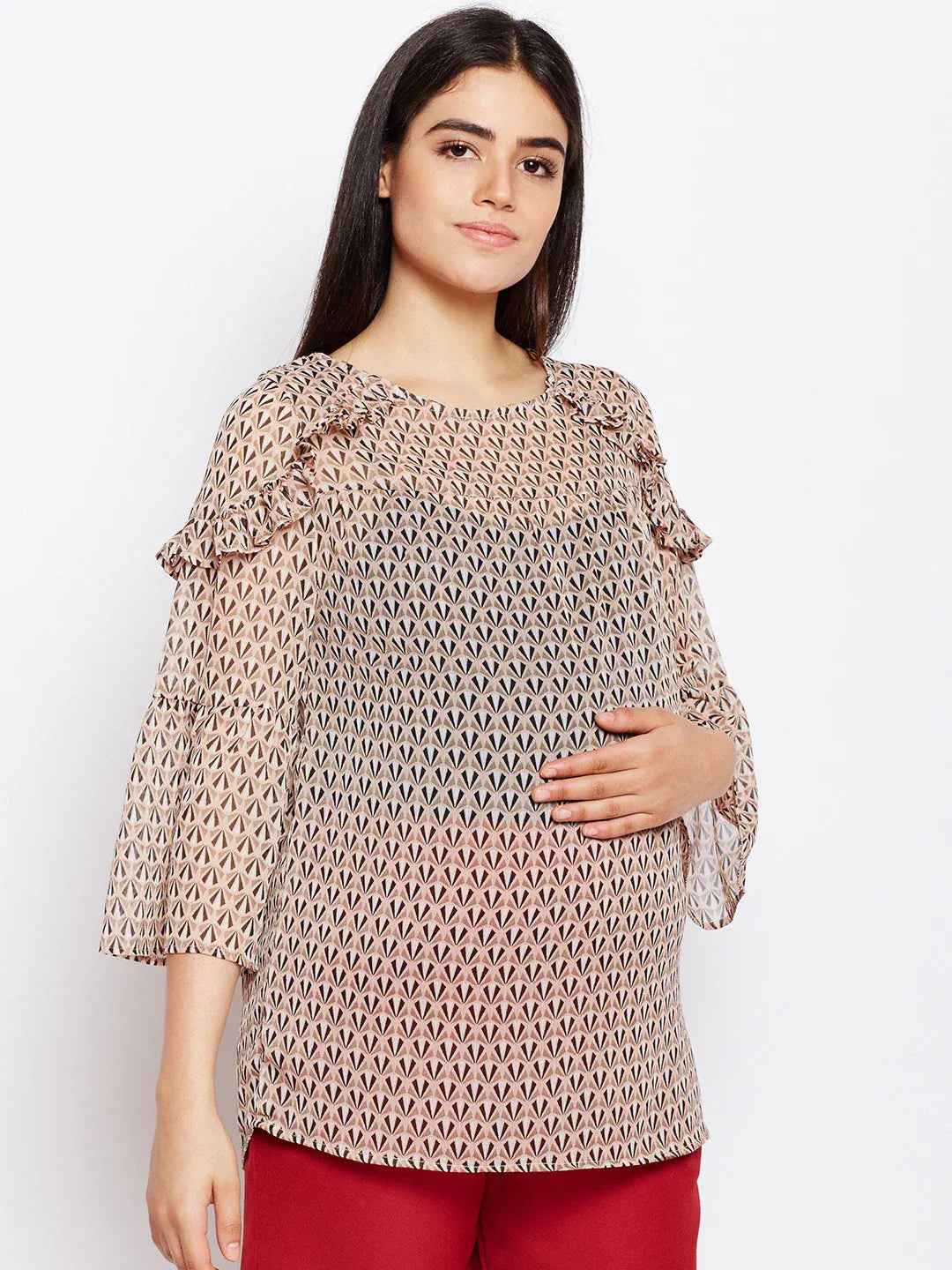 Women Beige Floral Printed Maternity Top