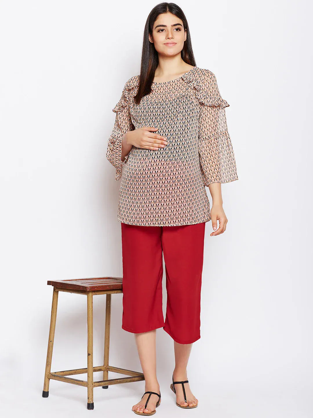 Women Beige Floral Printed Maternity Top