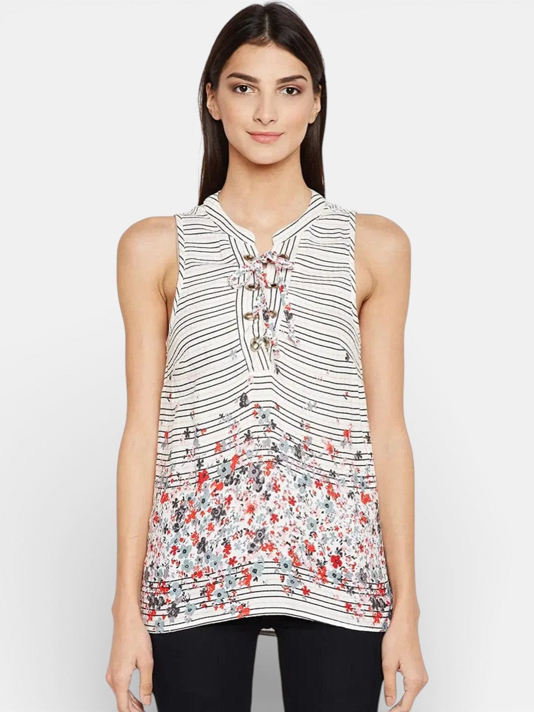 Women's Multicolor Floral Stripe Top