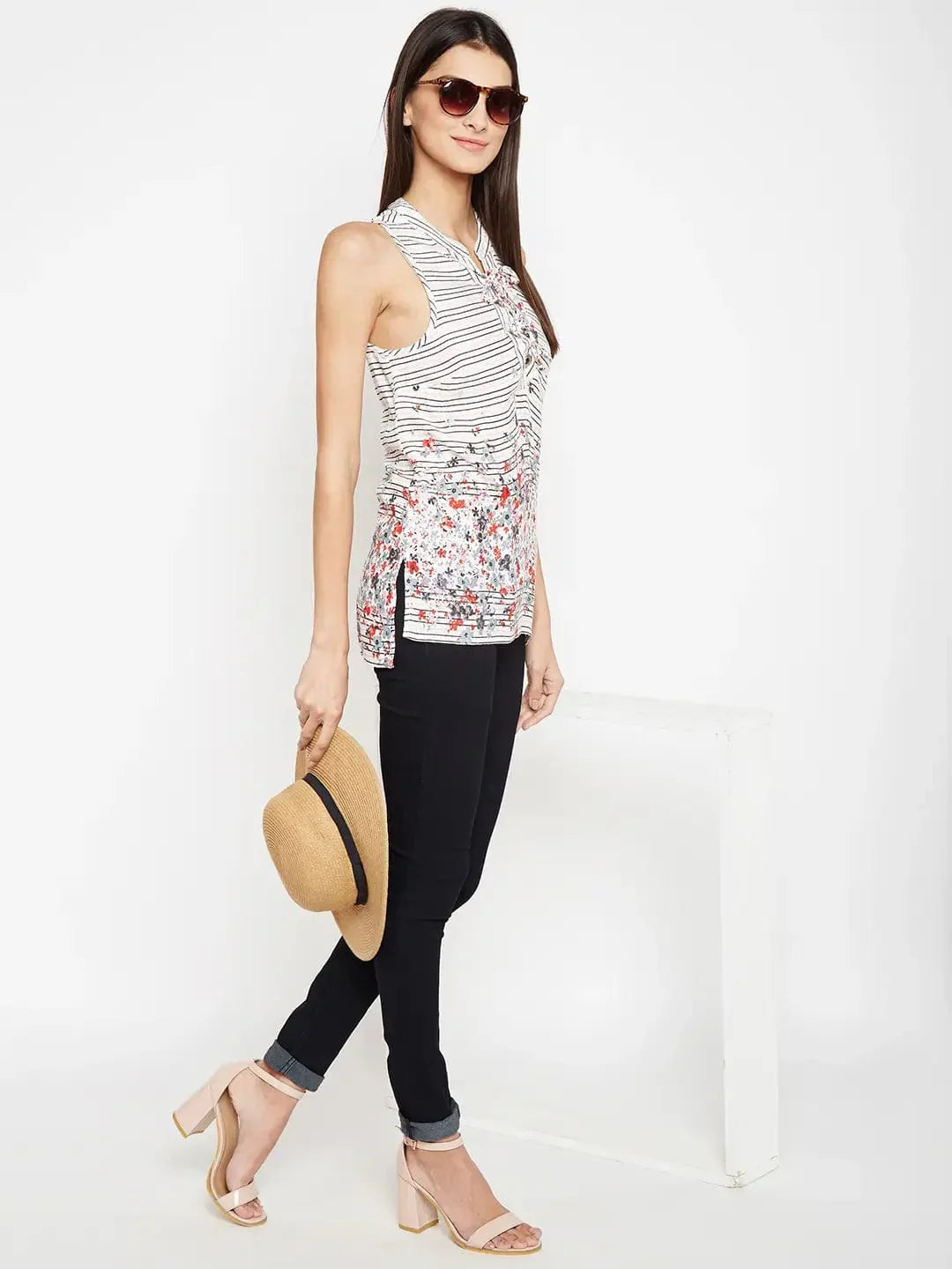 Women's Multicolor Floral Stripe Top