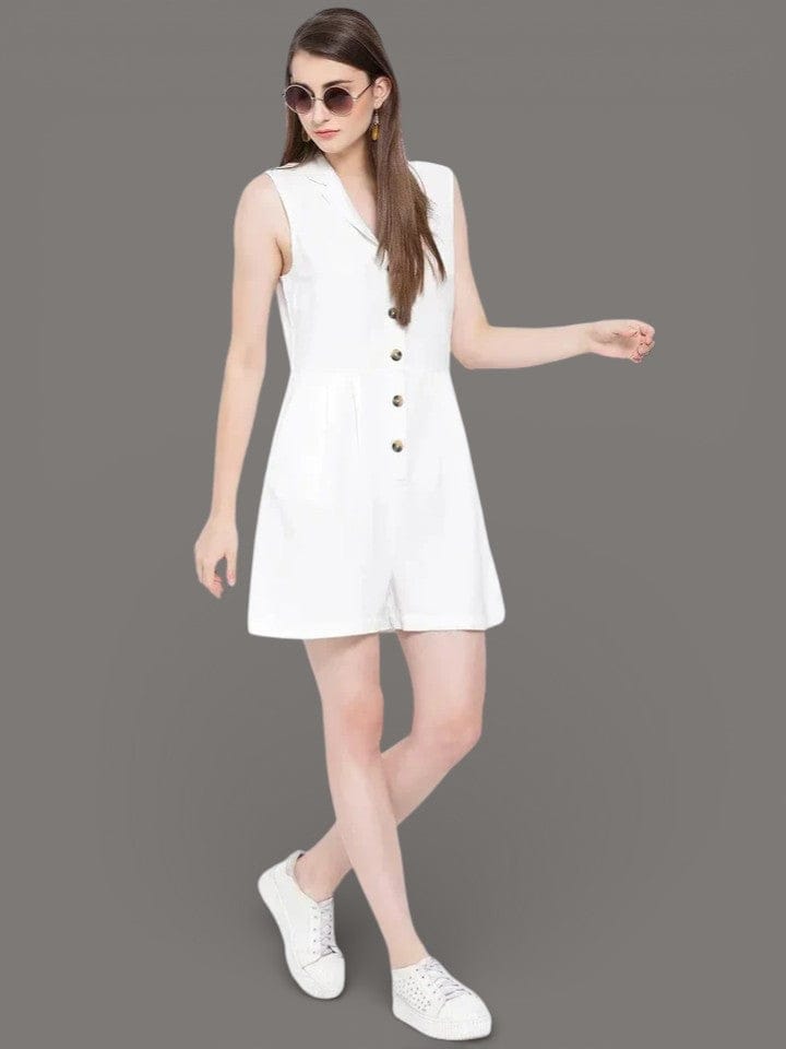 Women's White Cotton Playsuit
