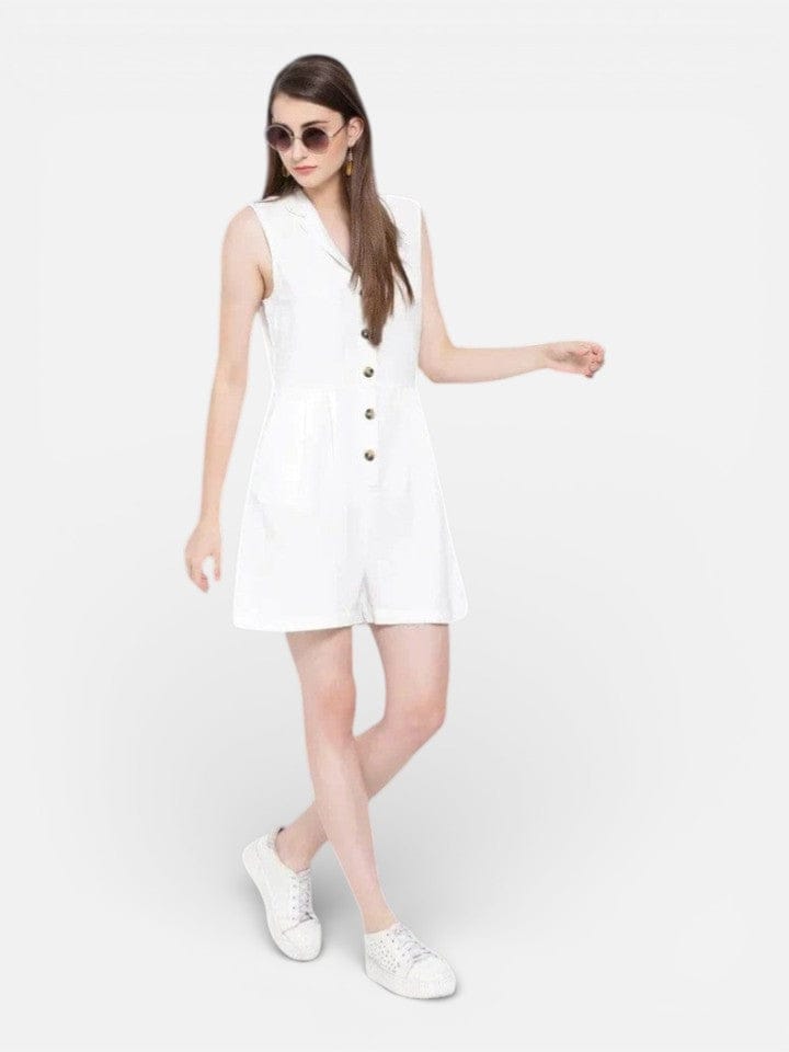 Women's White Cotton Playsuit