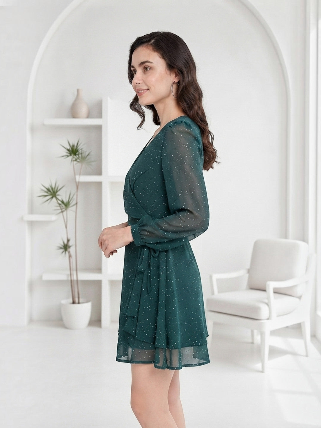 Women Foil Print Dress Oxolloxo