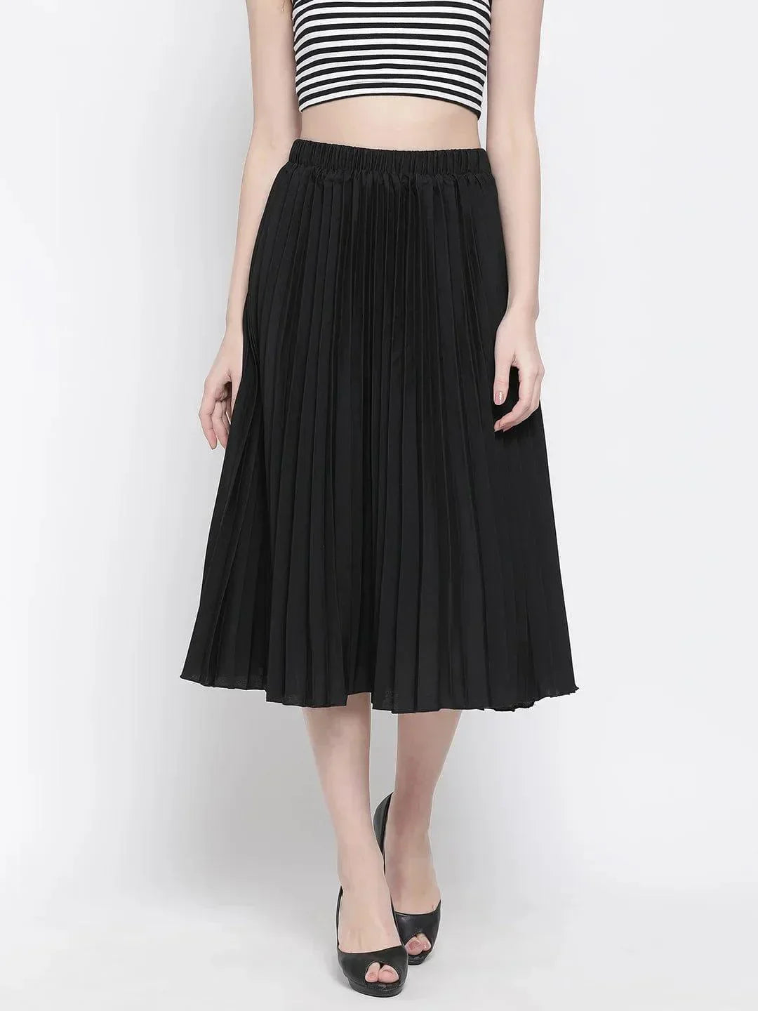 Black East Pleated Women Skirt For Elegant Evening Style - oxolloxo