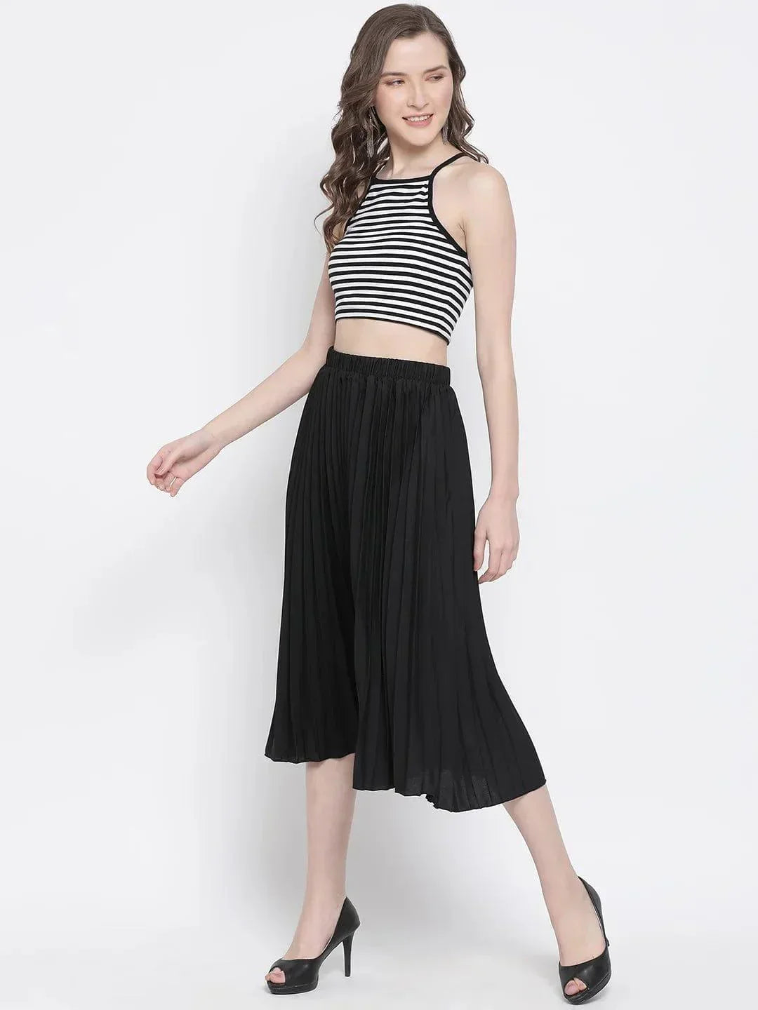 Black East Pleated Women Skirt For Elegant Evening Style - oxolloxo