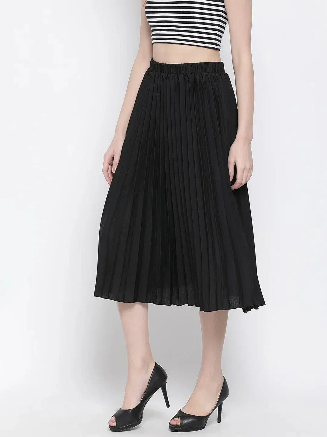 Black East Pleated Women Skirt For Elegant Evening Style - oxolloxo