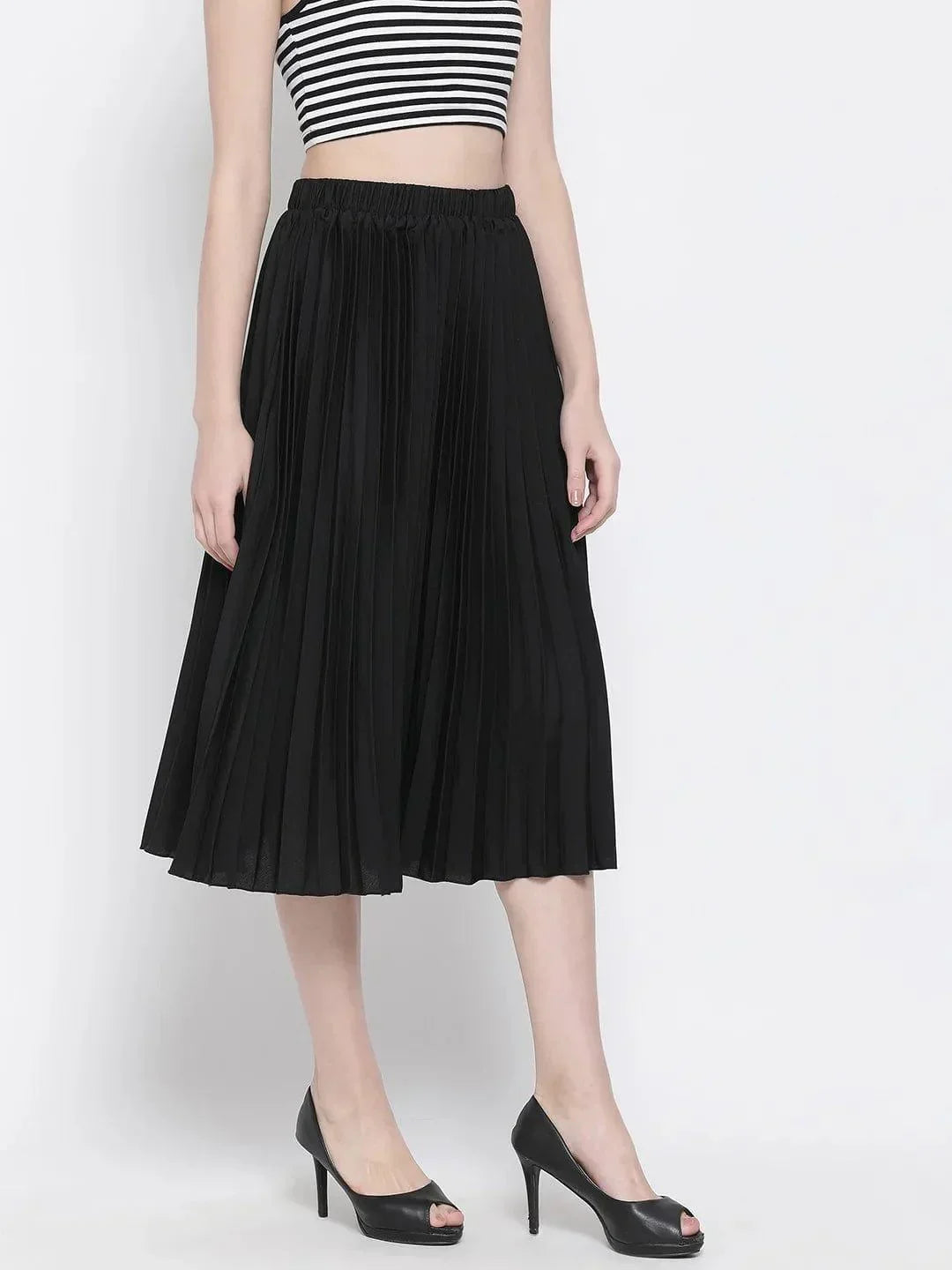 Black East Pleated Women Skirt For Elegant Evening Style - oxolloxo