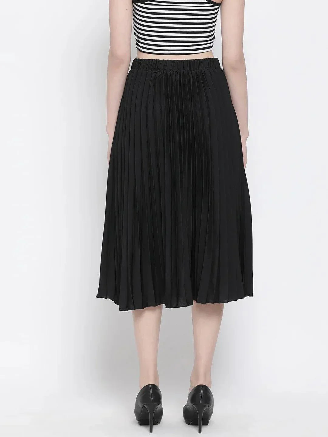 Black East Pleated Women Skirt For Elegant Evening Style - oxolloxo