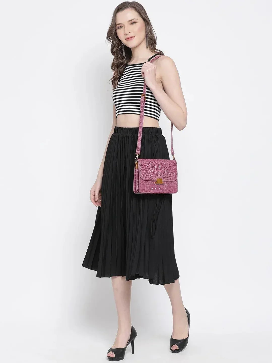 Black East Pleated Women Skirt For Elegant Evening Style - oxolloxo