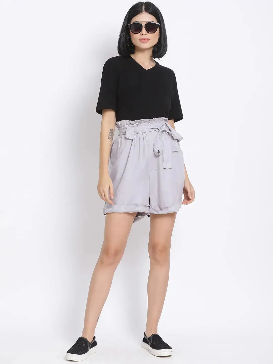 Smoke Grey Paperbag Women'S Shorts - oxolloxo