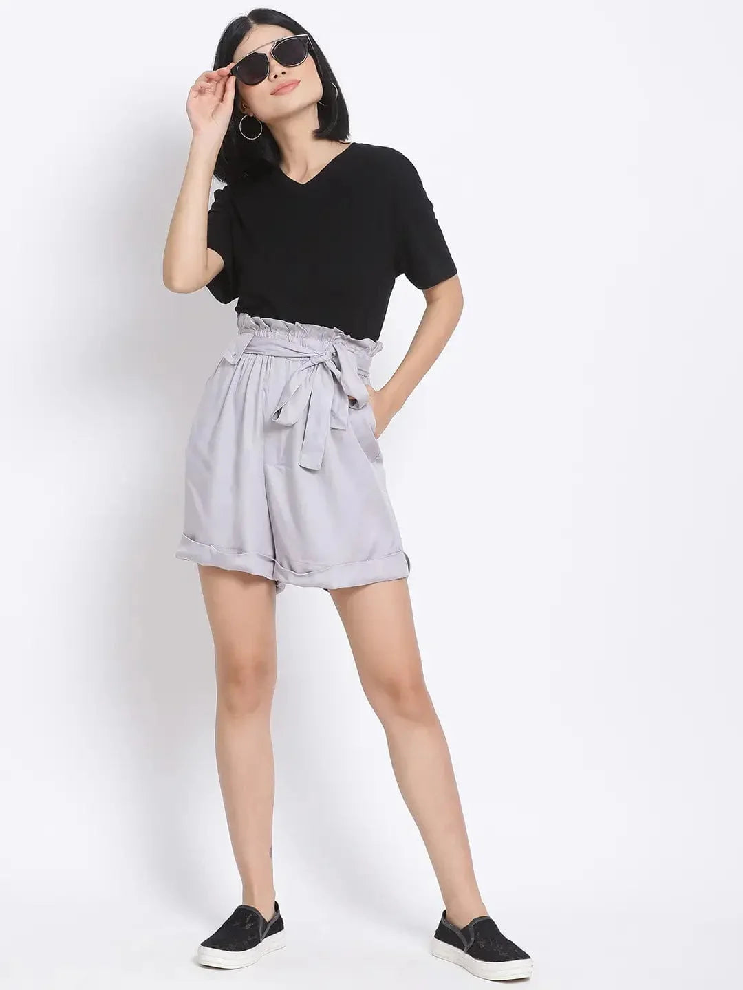 Smoke Grey Paperbag Women'S Shorts - oxolloxo