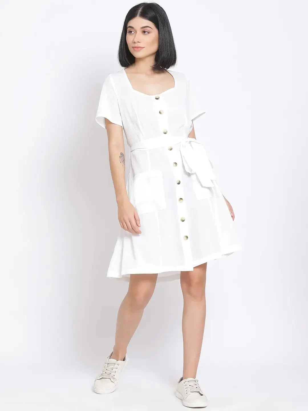 White Lily Button A-Line Women'S Dress - oxolloxo