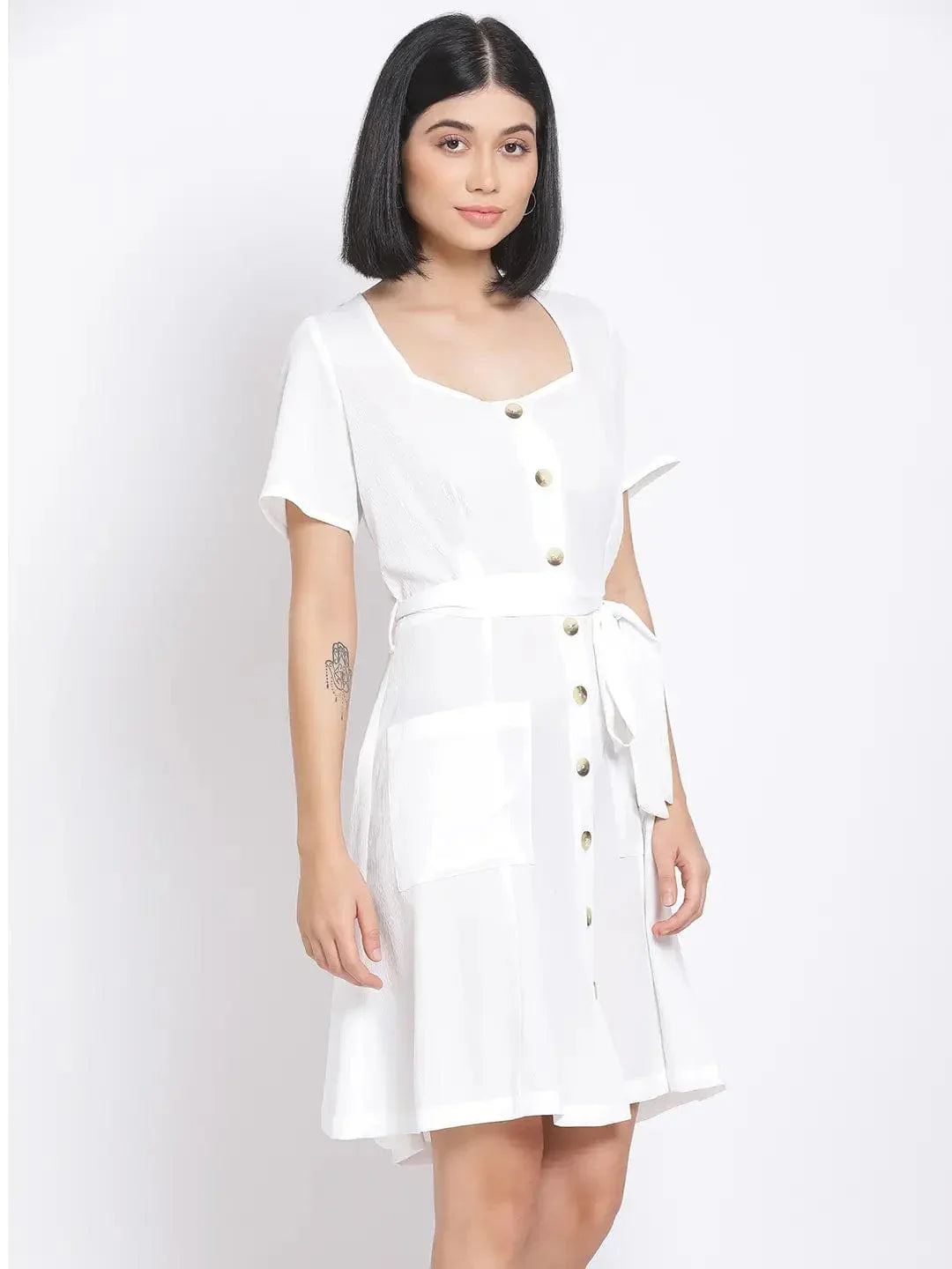 White Lily Button A-Line Women'S Dress - oxolloxo