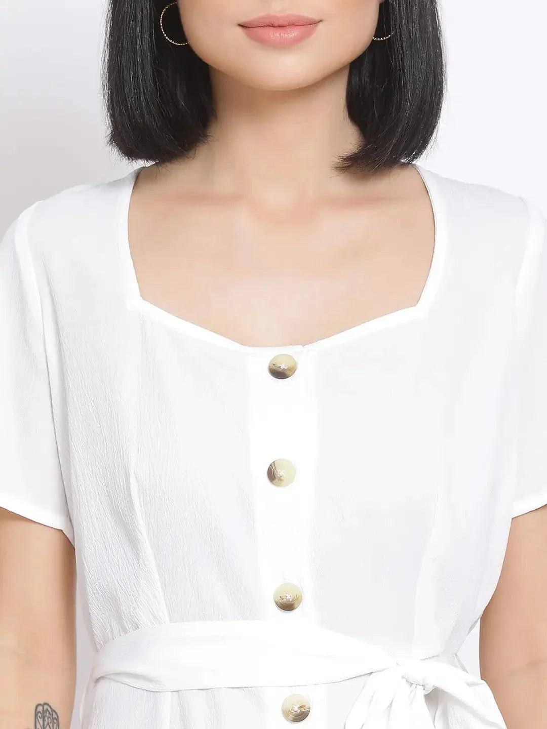 White Lily Button A-Line Women'S Dress - oxolloxo