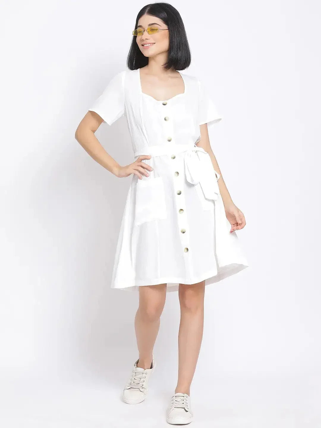 White Lily Button A-Line Women'S Dress - oxolloxo
