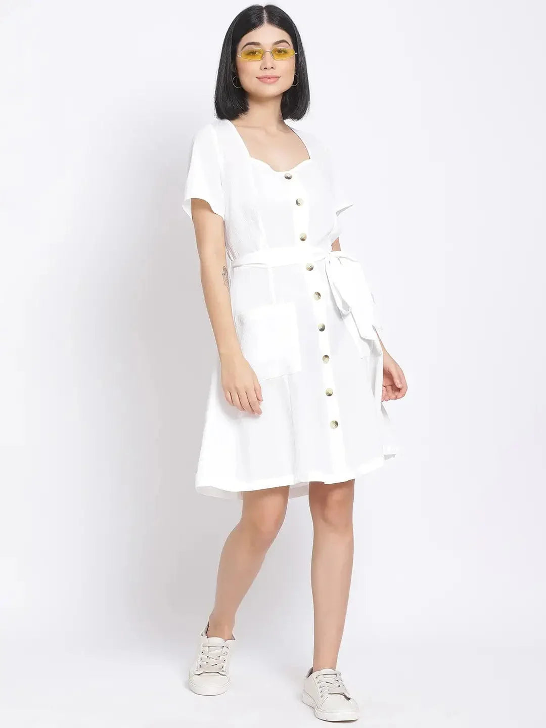 White Lily Button A-Line Women'S Dress - oxolloxo