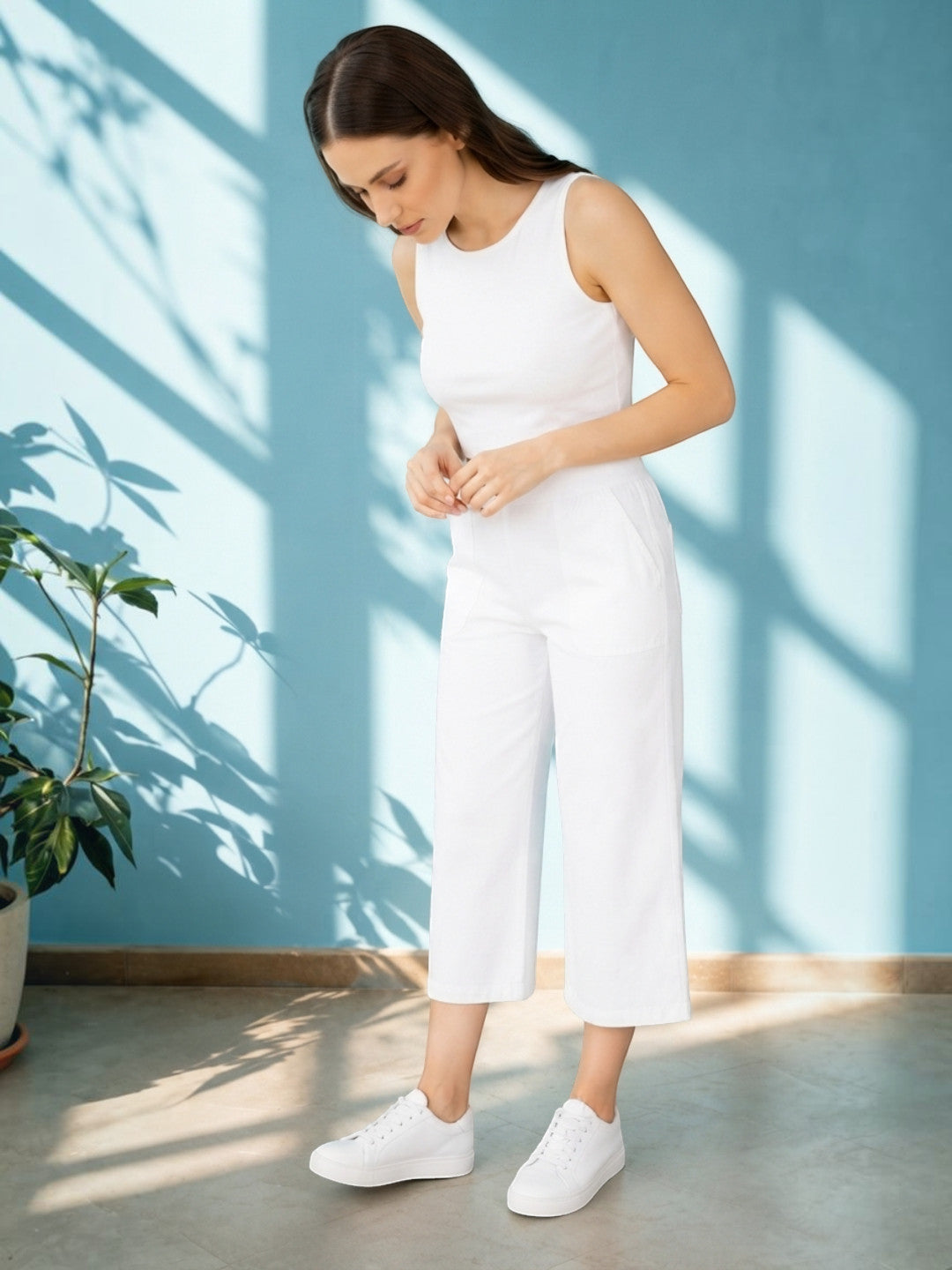 Women White Cotton Culottes Oxolloxo