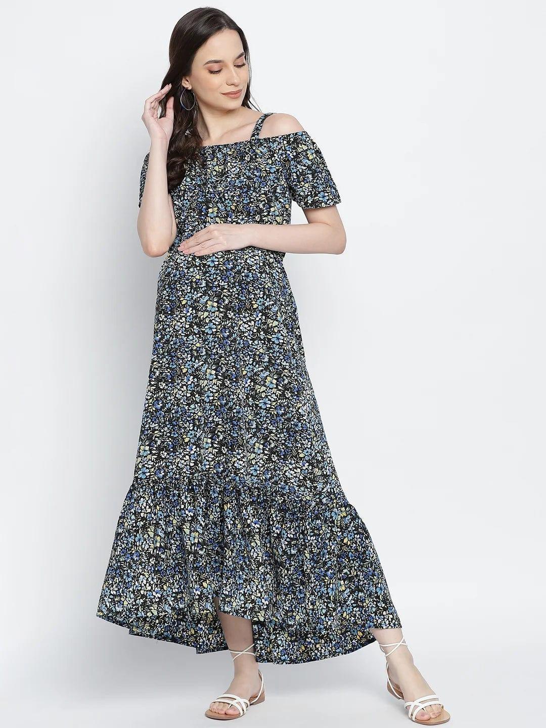 Endearing Sweet Posh Floral Printed Maternity Dress For Moms - oxolloxo